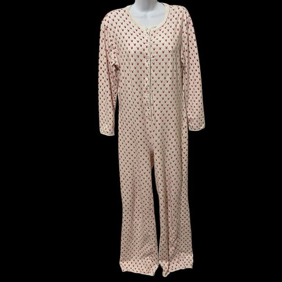 Vintage YTK Playboy Onesie Pajama With Backside Flap Red Cream Size Medium - Picture 3 of 14